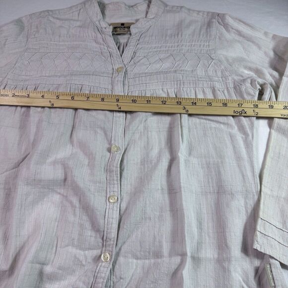 Woolrich Woman's Size S Long Sleeve Ivory Cotton Button Front Stitching - Picture 9 of 11